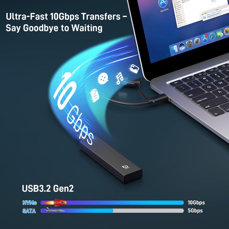 xiaobi M.2 NVMe SSD Enclosure, Tool-Free Installation, USB 3.2 Gen 2 (10 Gbps) to NVME M-Key/(B+M) Key PCIe NVMe Adapter Support UASP and Trim, for SSDs 2230/2242 /2260/2280 - Image 2